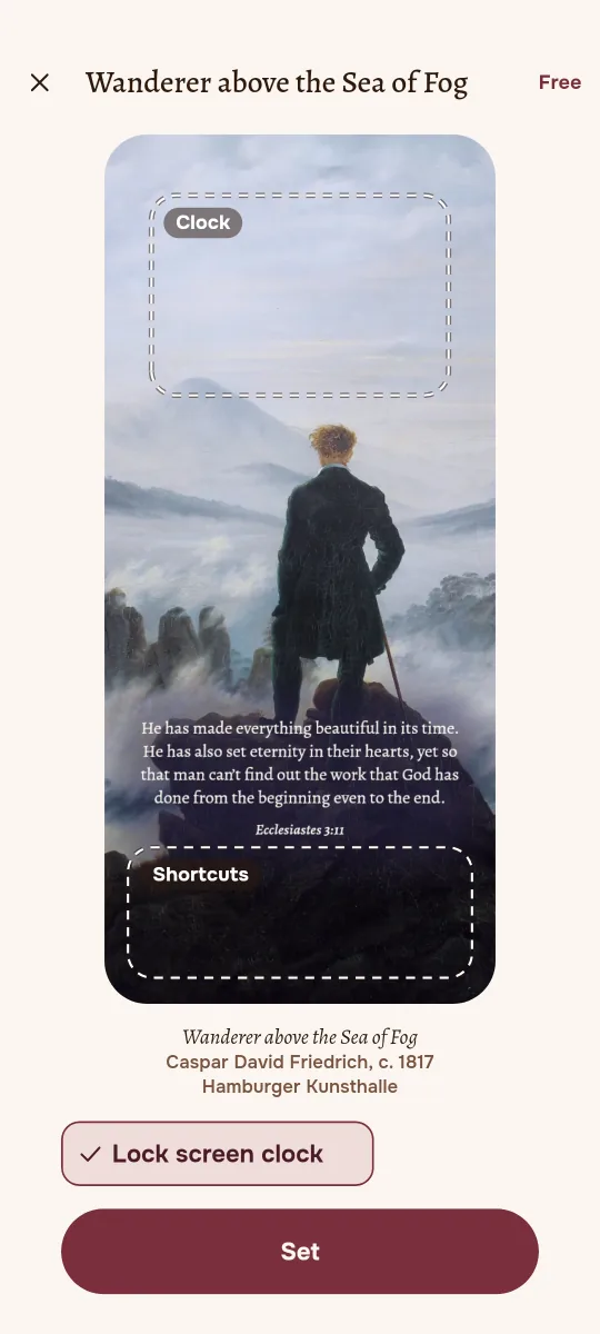A wallpaper with the verse of the day over a painting by Caspar David Friedrich