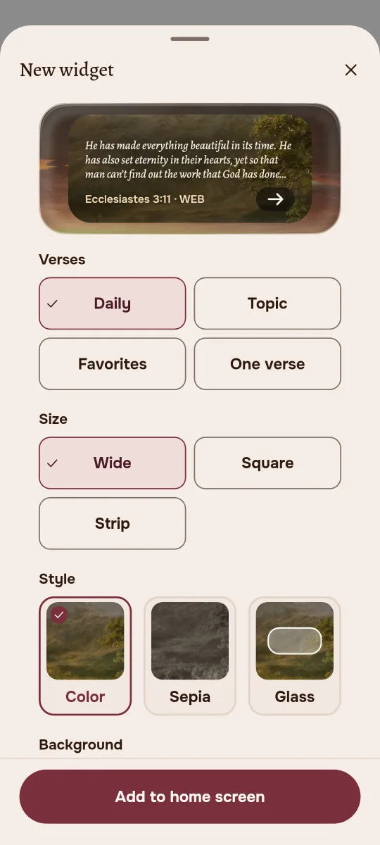 Making a new verse widget: verses, size and style
